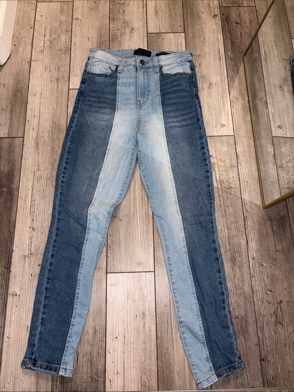 NWOT Kendall & Kylie Two-Tone Skinny Jeans in Light and Dark Blue